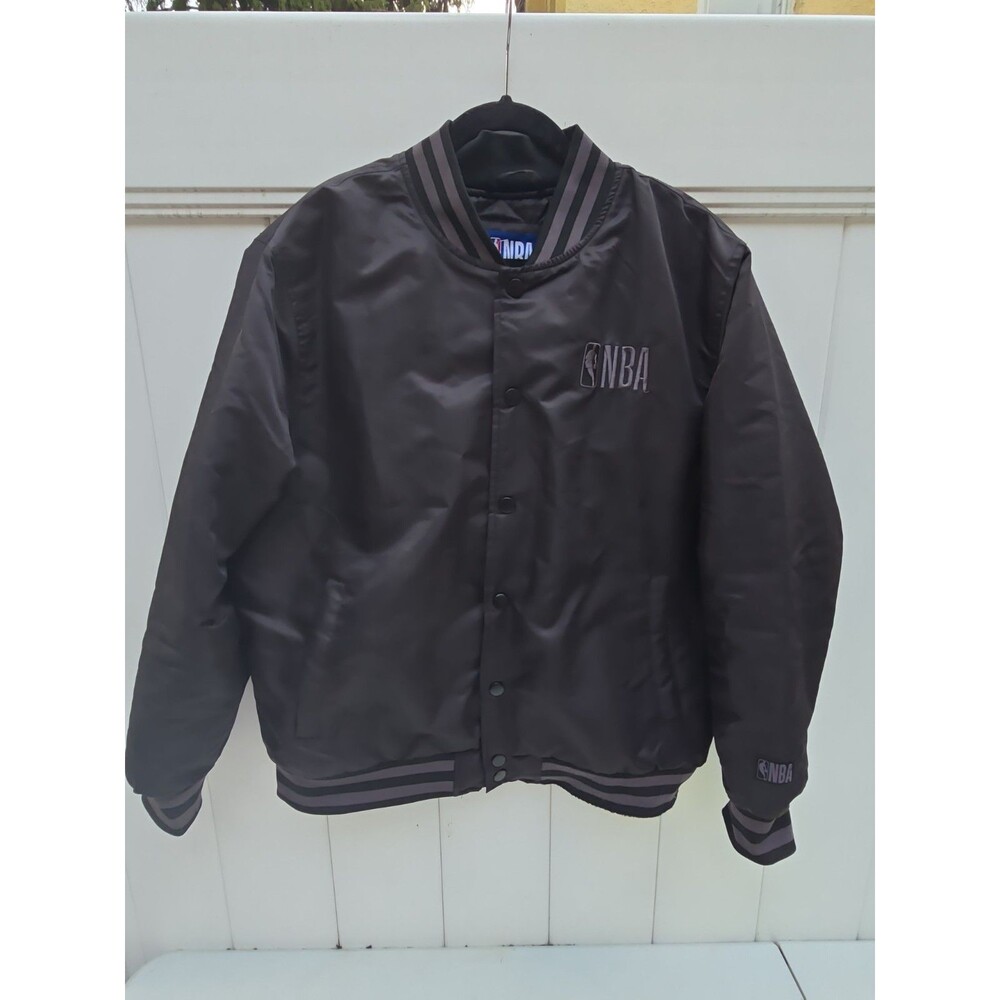 Official Satin NBA Brooklyn Bomber Varsity Snap Jacket Men's Size L Black NWT